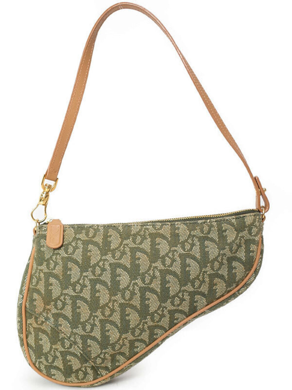 Christian Dior Green Trotter Canvas Saddle Pochette John Galliano